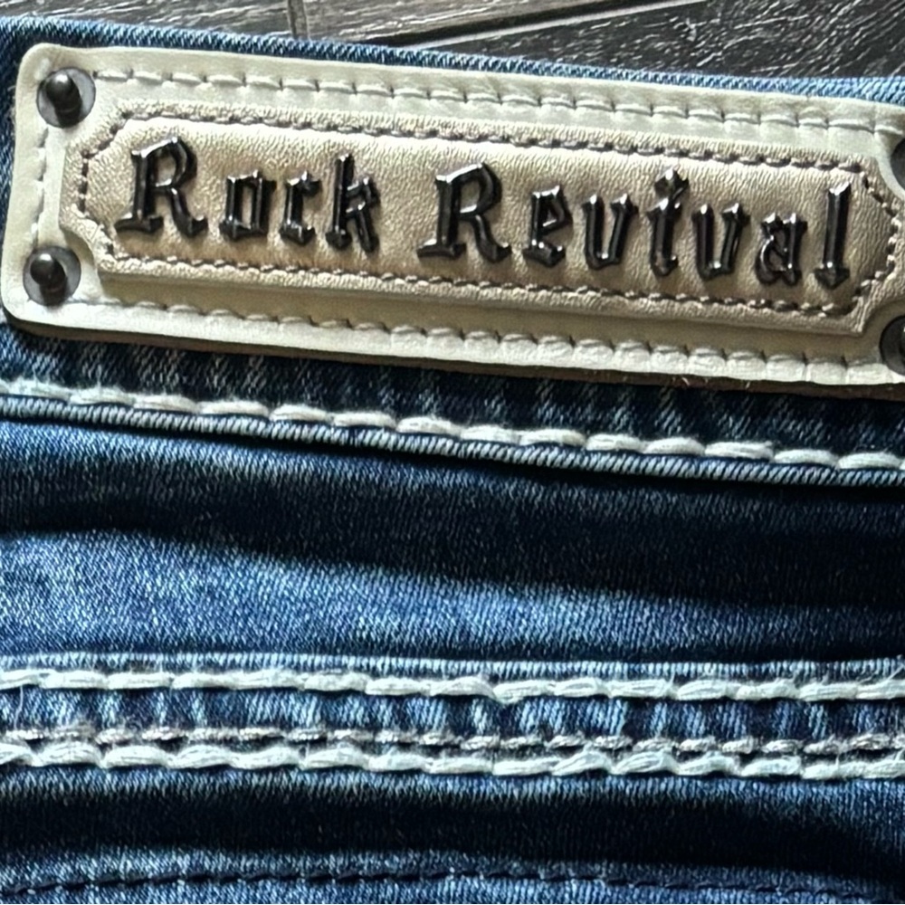 Rock Revival Dark Blue Skinny Jeans with Silver Accents
